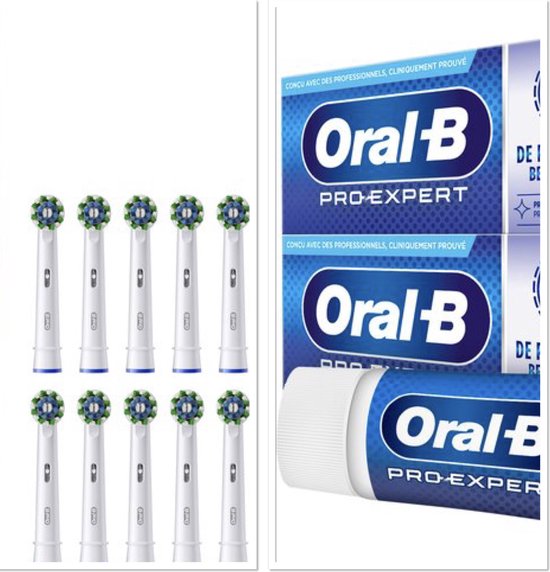 Oral-B Cross Action Pro - Opzetborstels - 10 Stuks - + Oral-B Pro-Expert - Tandpasta 4x75ml