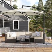 Signature Home parasol - Stabiele Zweefparasol Ø 300 cm - met standaard - zonwering - UV-bescherming tot UPF 50+ - eenvoudig te openen en te sluiten - voor tuin - terras - beige