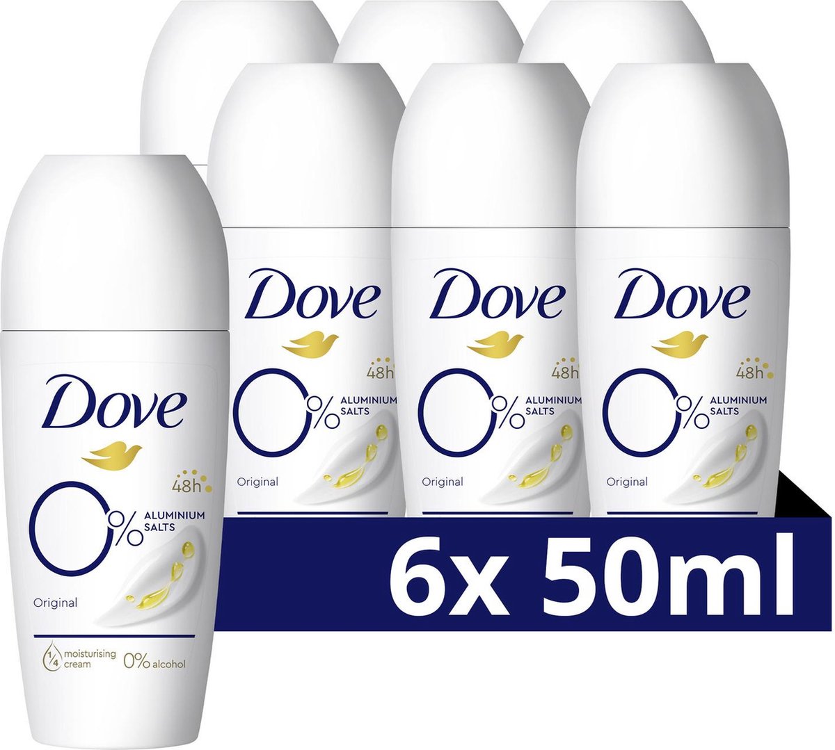 Goedkoopste Dove 0 Aluminiumzouten Deodorant Roller - Original - 6 x 50 ml - Voordeelverpakking