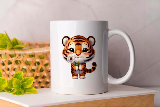 Mug Tiger pissenlit - Mignon - Cadeau - Cadeau - Adorable - Doux - Charmant - Adorable - Doux - Câlin - Sympa