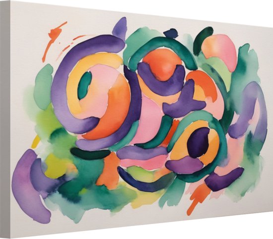 Groene en paarse abstractie portret - Moderne wanddecoratie - Canvas schilderijen Abstracte kunst - Wanddecoratie industrieel - Canvas - Slaapkamer wanddecoratie 100x75 cm