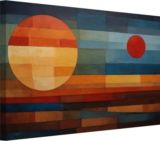 Tableau coucher de soleil style Paul Klee - Tableau cercles - Tableau toile Formes - Peintures sur toile industrielle - Toile Décoration murale - Décoration salon 60x40 cm
