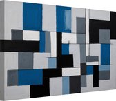 Blauwe en zwarte vakken schilderij - Abstracte kunst schilderijen - Muurdecoratie Minimalistisch - Woonkamer decoratie industrieel - Canvas schilderijen - Muurdecoratie 90x60 cm