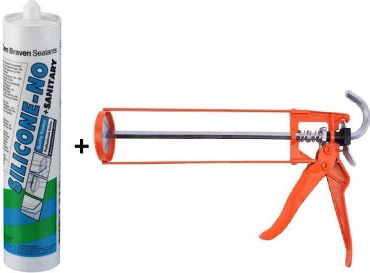 Den Braven Combideal -Zwaluw - Silicone - NO- sanitair kit -koker 310ml -sanitair -kleur grijs + kitspuit metaal
