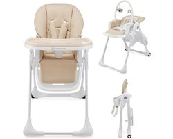 Kinderkraft TUMMIE 2-in-1 Kinderstoel - Voor Pasgeborenen en Oudere Baby’s - Verstelbare Zitting en Voetensteun, Ligpositie en Speelboog - Beige