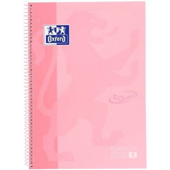 Oxford École Europeanbook - carnet - bord coloré - A4+ - losange 5mm - 80 feuilles - 4 trous - couverture rigide - rose pastel