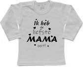 T-shirt Kinderen "Ik heb de liefste mama ooit!" Moederdag | lange mouw | Wit/zwart | maat 62