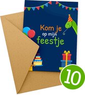 10x Uitnodiging kinderfeestje + Enveloppen | Uitnodiging verjaardag | Jongen of meisje | Uitnodigingskaarten + kraft envelop | Verjaardag Feest | Blauwe Dino