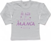 T-shirt Kinderen "Ik heb de liefste mama ooit!" Moederdag | lange mouw | Wit/lila | maat 74