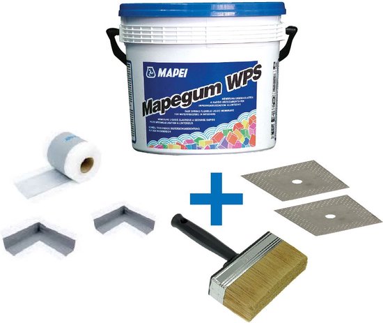 Mapei Mapegum WPS Waterdichtingsmembraan Deluxe Kit - Waterdichte Coating Voor Vochtige Ruimtes - Met Manchetten, Hoeken, Kwast & Kimband - 5 kg - Mapei