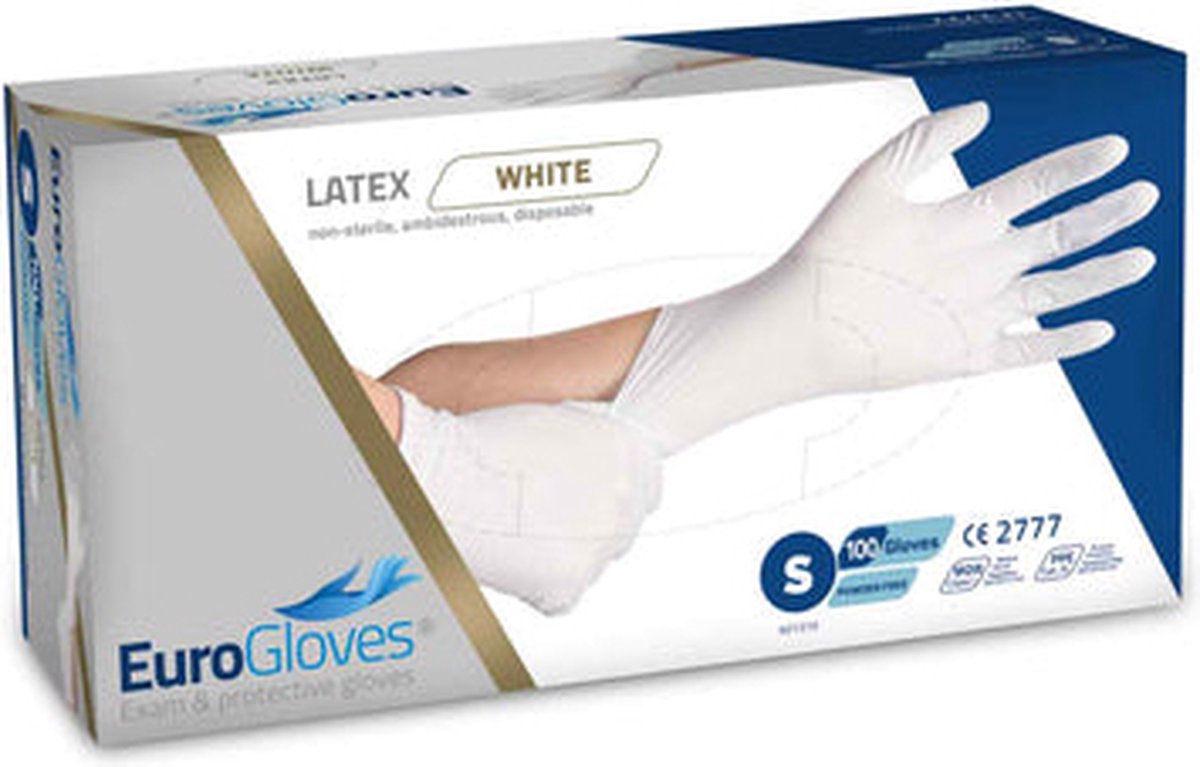 Goedkoopste Eurogloves handschoenen latex poedervrij wit - Small- 3 x 100 stuks voordeelverpakking