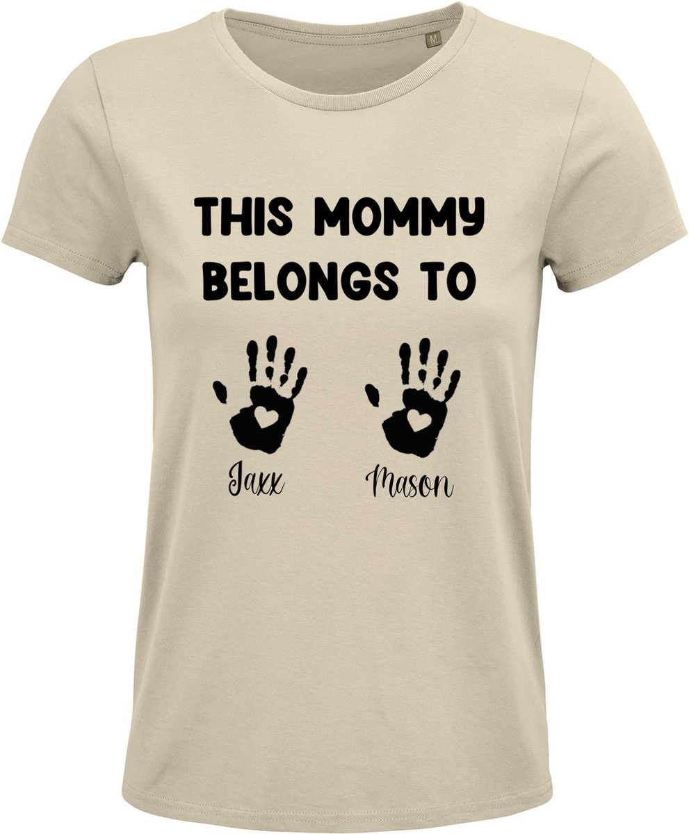 Shirt Moederdag - This mommy belongs to - Handafdruk kind met naam - Sand - Maat L