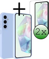 Hoes Geschikt voor Samsung A35 Hoesje Siliconen Back Cover Case Met 2x Screenprotector - Hoesje Geschikt voor Samsung Galaxy A35 5G Hoes Cover Hoesje - Lichtblauw