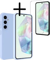 Hoes Geschikt voor Samsung A35 Hoesje Siliconen Back Cover Case Met Screenprotector - Hoesje Geschikt voor Samsung Galaxy A35 5G Hoes Cover Hoesje - Lichtblauw