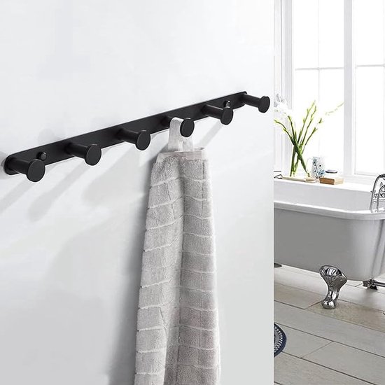 TOJ 16 Haaks Wandkapstok - 62cm - Muur / Wand Kapsto   Design Muurkapstok   62cm   Rvs   Mat Zwart 756806166