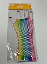 Rainbow Party Gloves - Regenboog Feest Handschoen - Mesh - Fishnet Gloves - One size Vingerloos - Party Net Handschoenen met gaatjes