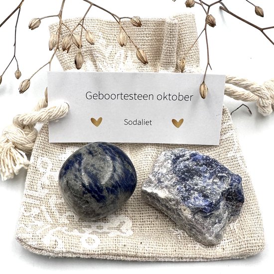 Geboortesteen oktober - Sodaliet combi sneeuwzakje edelstenen - kristallen - verjaardag - cadeau voor hem/haar - geluksbrenger - brievenbus kado - vriendschap