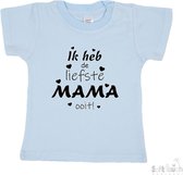 Soft Touch T-shirt Shirtje Korte mouw "Ik heb de liefste mama ooit!" Unisex Katoen Blauw/zwart Maat 62/68