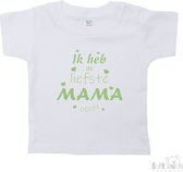 Soft Touch T-shirt Shirtje Korte mouw "Ik heb de liefste mama ooit!" Unisex Katoen Wit/sage green (saliegroen) Maat 62/68