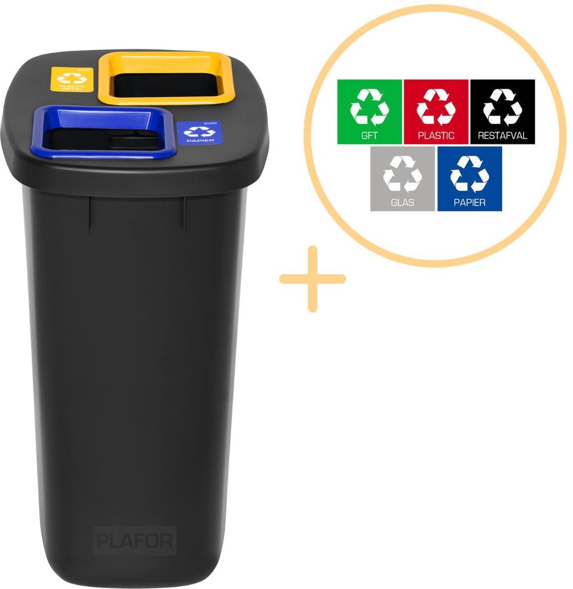 Goedkoopste Plafor Duo Bin, Prullenbak voor afvalscheiding - 90L – Zwart - Met 5 Gratis Stickers – Recycle – Afvalbak - Vuilnisbak – Afvalemmer – Afvalscheiding – Vuilnisemmer – Sorteerafvalemmer – Recycling – Hygiënisch - Kantoor – Keuken