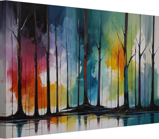 Abstracte bomen met kleurrijke tinten wanddecoratie - Bomen wanddecoratie - Muurdecoratie Natuur - Muurdecoratie landelijk - Schilderijen op canvas - Kunst 100x75 cm