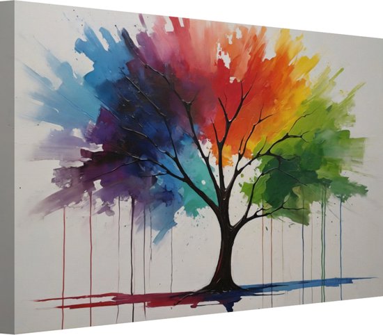 Kleurrijke boom schilderij - Boom wanddecoratie - Canvas schilderijen Natuur - Muurdecoratie modern - Canvas schilderijen - Woonkamer decoratie 60x40 cm