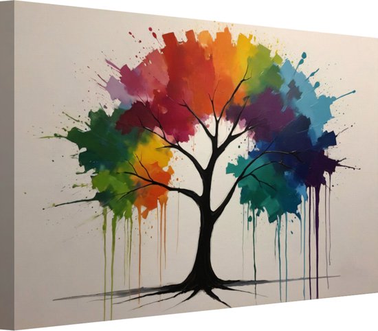 Levendig portret van een boom portret - Boom schilderijen - Schilderij op canvas Natuur - Muurdecoratie industrieel - Muurdecoratie canvas - Wanddecoratie 100x75 cm