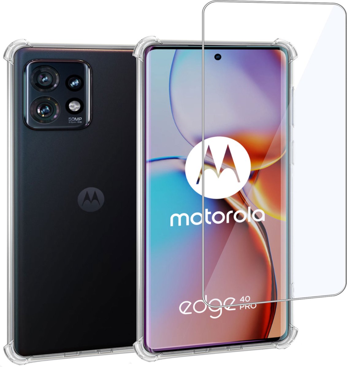 Geschikt voor Motorola Edge 40 Pro - Hoesje + Screenprotector – Gehard Glas Cover + Shock Proof Case - Transparant