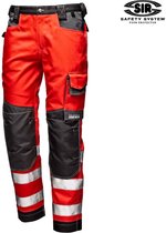 SIR SAFETY RUSH Hi-Vis Werkbroek HEREN Veiligheidsbroek Rood - Reflecterend - Met Kniezak, Holsterzakken, D-ring, Hamerlus - Fluorescerend
