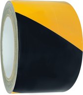 Markeringstape textiel - geel zwart - 25 meter breedte 75 mm rechtswijzend