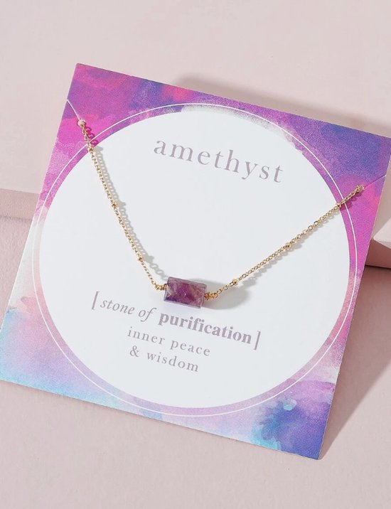 Ketting - Collier - Roestvrij Staal - Waterproof Jewelry - Sparkle Collection - Moederdag - Amethist