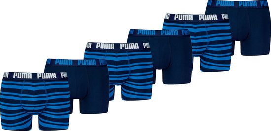 Puma Boxershorts Everyday Heritage Stripe - 6 pack Blauwe heren boxers - Heren Ondergoed - True Blue Combo - Maat M