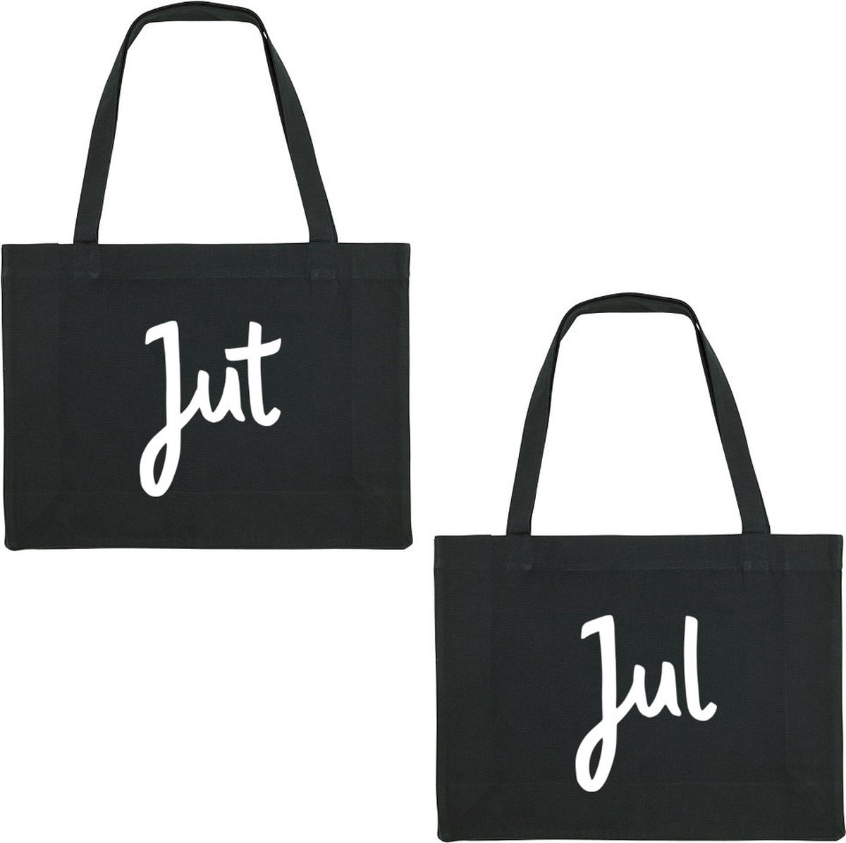 Jut & Jul duo pack Shopping Bag - shopping bag - shopping tas - tas - boodschappentas - cadeau - zwart - grappige tekst - bedrukt
