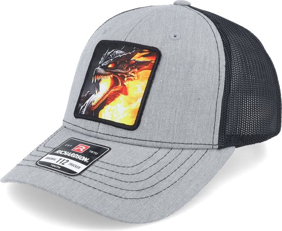 Hatstore- Kids Fire Dragon Grey/Black Trucker - Kiddo Cap Cap