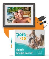 Cadre photo numérique avec WiFi et application Frameo - Cadre photo - 10 pouces - Pora - Écran HD+ -IPS - Wit/ Marron - Micro SD - Écran tactile