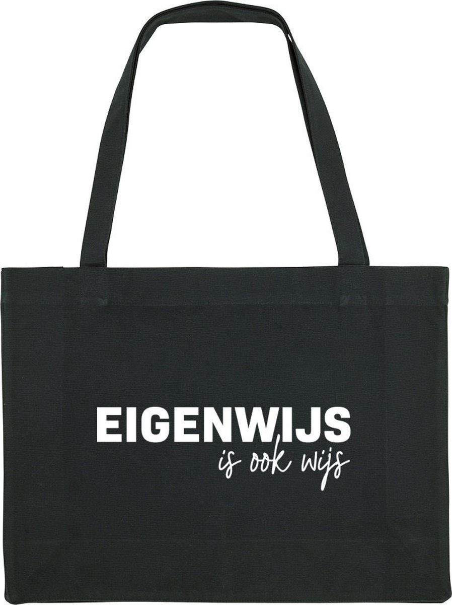 Eigenwijs is ook wijs Shopping Bag - shopping bag - shopping tas - tas - boodschappentas - cadeau - zwart - grappige tekst - bedrukt