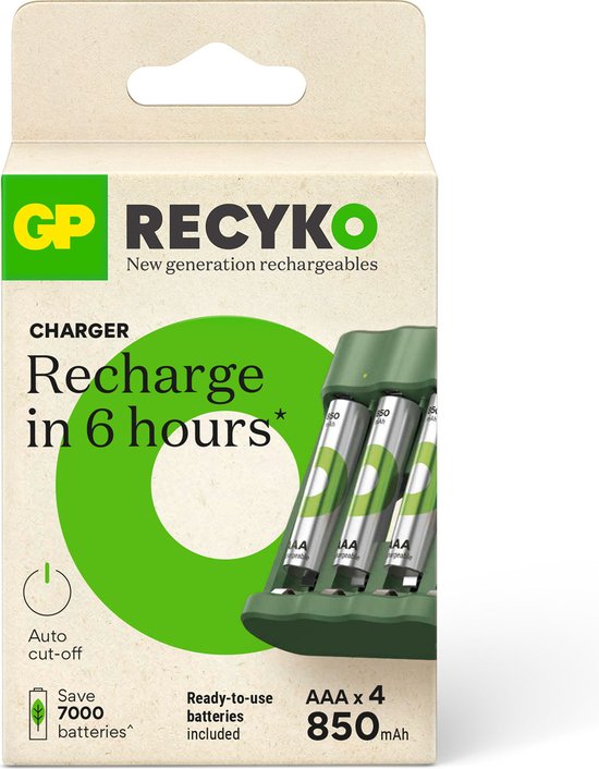 GP ReCyko Batterijlader - (USB) B421 4-slot incl. 4 x AAA 850 mAh - Oplaadbare batterijen - Batterij oplader