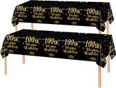2x Tafelkleed Laken 100 Jaar Verjaardag Versiering Tafeldecoratie Feest Goud/Zwart Tafellaken Plastic Tafelzeil 274*137cm