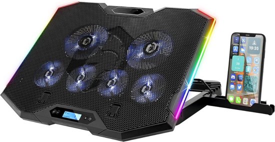 Laptop Cooler - Laptop Stand met Telefoonhouder - Laptop Verhoging - Standaard - Cooling Pad - Zwart