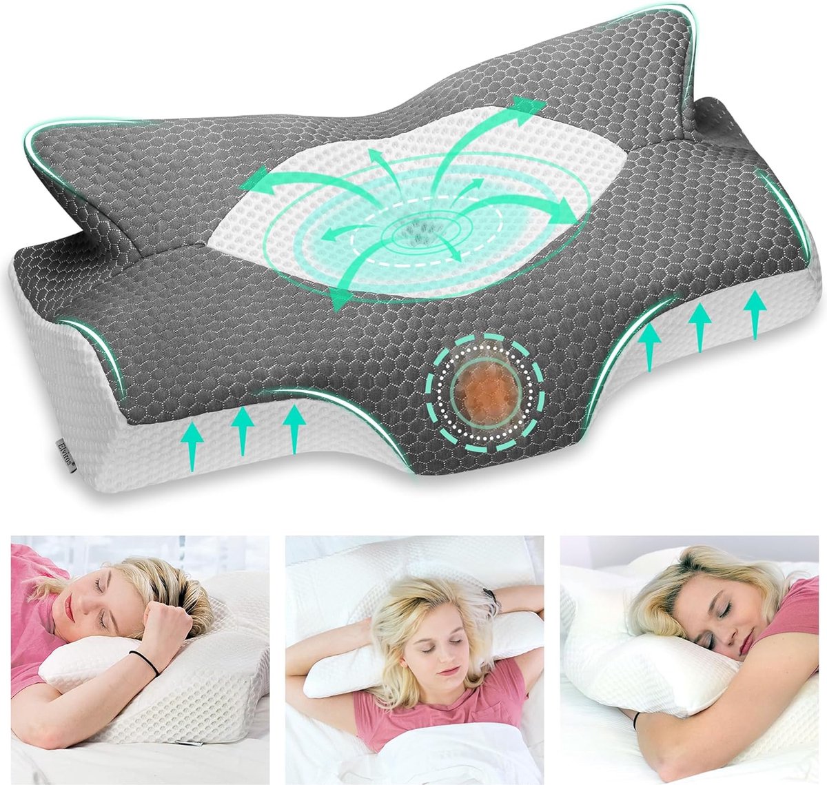 cervicaal orthopedisch kussen van traagschuim, uitneembaar ergonomisch nekkussen voor hals schouderpijn, neksteunkussen voor zijslaper (Donkergrijs Zacht 64 x 12,5/10,5 x 42cm)