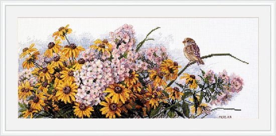 Merejka borduurpakket Black Eyed Susans and Phlox k208 met telpatroon