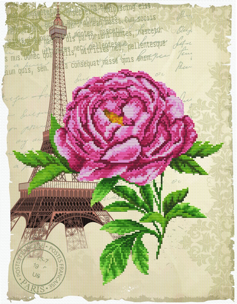 Voorbedrukt borduurpakket op Aida Romantische roos Needleart World 650.029