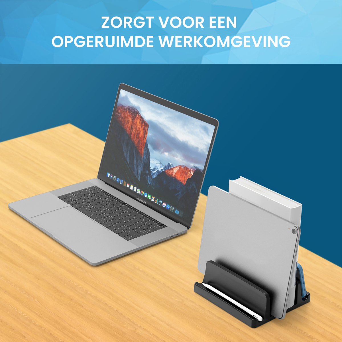 Laptop standaard verticaal XL zwart ABS universeel voor laptops, tablets, notebooks – stevige laptophouder YONO - Afbeelding 2