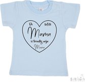 Soft Touch T-shirt Shirtje Korte mouw "De liefste mama is toevallig mijn mama" Unisex Katoen Blauw/zwart Maat 62/68