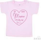 Soft Touch T-shirt Shirtje Korte mouw "De liefste mama is toevallig mijn mama" Unisex Katoen Roze/roze Maat 62/68