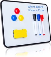 Dubbelzijdig Whiteboard - Inclusief Whiteboardmarkers, Wisser en Magneten - Geschikt voor Kantoorgebruik en Thuis - A4 (30*21cm)