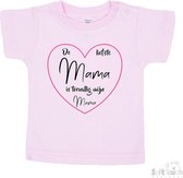 Soft Touch T-shirt Shirtje Korte mouw "De liefste mama is toevallig mijn mama" Unisex Katoen Roze/roze/zwart Maat 62/68