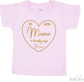 Soft Touch T-shirt Shirtje Korte mouw "De liefste mama is toevallig mijn mama" Unisex Katoen Roze/tan Maat 62/68