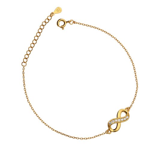 Goud armband infinity dames - Goud Schakel Oneindigheid Armband - Dames Armband met Zirkonia - Verguld Armband - Amona Jewelry