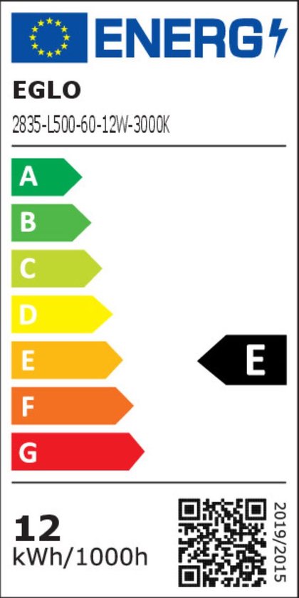 Energie-etiket voor EGLO 2835-L500-60-12W-3000K, klasse E